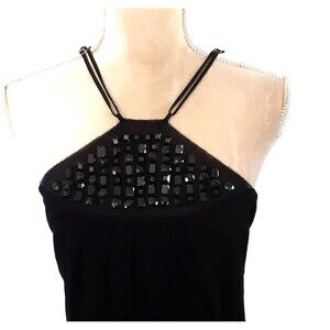 Poleci Black Jersey Sequin Halter Dress Size Large Bling Sexy